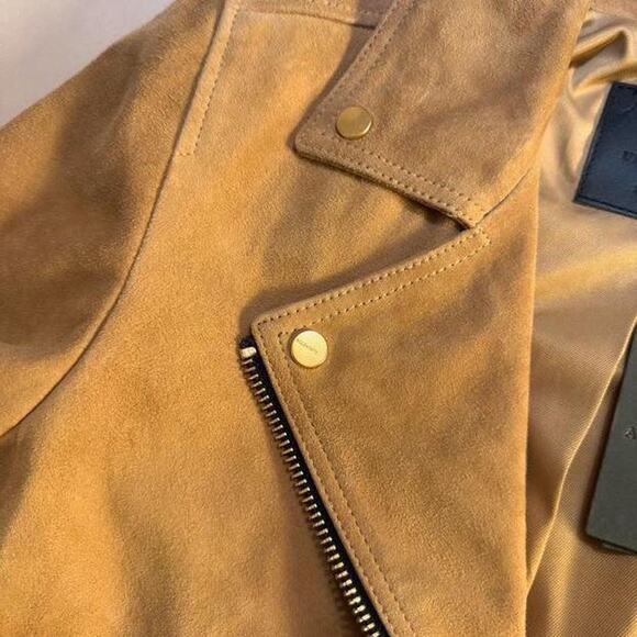 AllSaints Tan Suede Dalby Biker Jacket - Picture 3 of 6